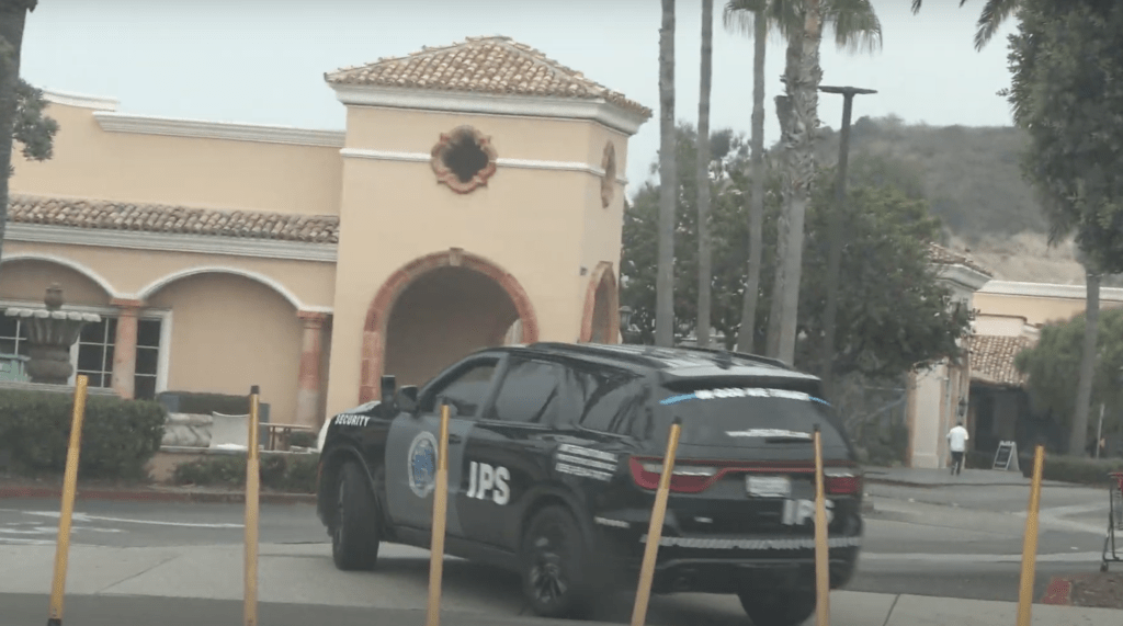 International Protective Services (IPS) patrolling Malibu Colony Plaza on Oct. 17. IPS also patrols the Malibu Country Mart. Photos by Mackenzie Krause